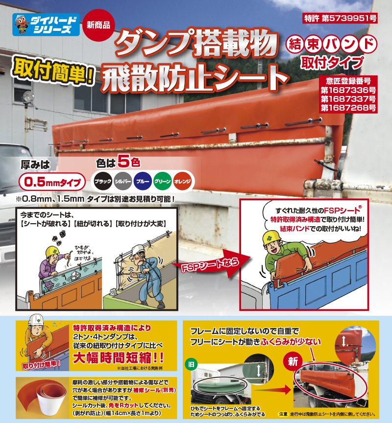 ダンプ搭載物飛散防止シート