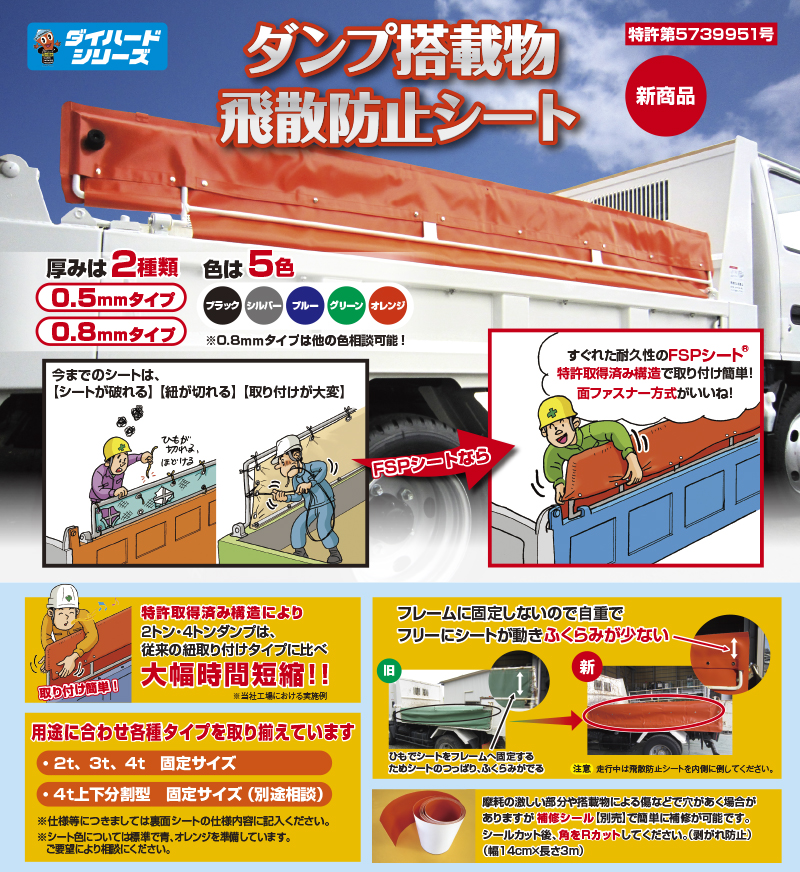 ダンプ搭載物飛散防止シート